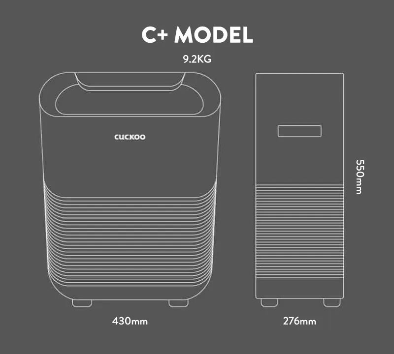 CUCKOO C+ Model — dimensions 430 × 276 × 550 mm, 9.2 kg
