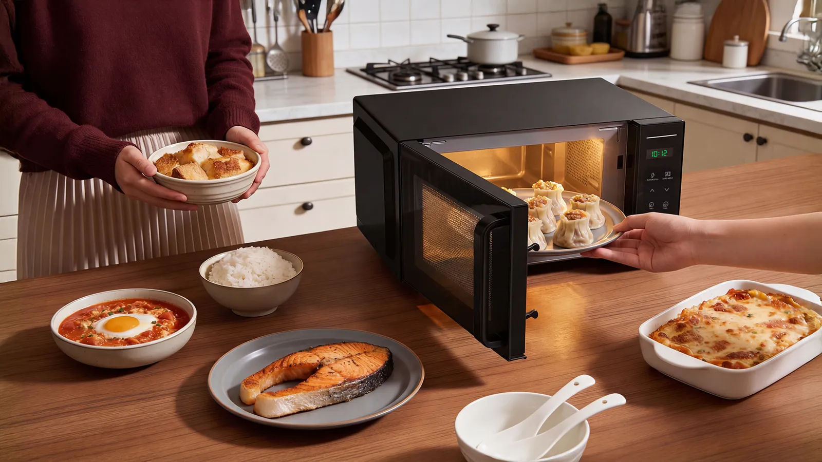 CUCKOO FlatX Microwave — reheating a meal
