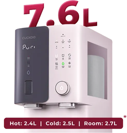 Tangki 7.6 L: Hot 2.4 L, Cold 2.5 L, Room 2.7 L